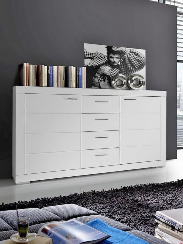 Sideboard SNOW Anrichte Weiß 2 Türen, 4 Schubladen