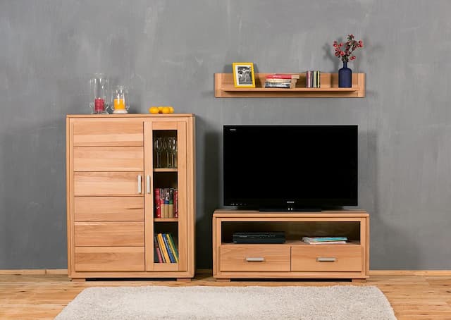 Wohnwand Genf Set II Kernbuche Massivholz geölt gewachst 3-teilig