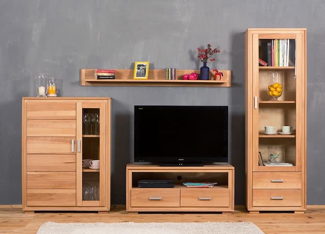 Wohnwand Genf Set IX Kernbuche Massivholz geölt gewachst 4-teilig