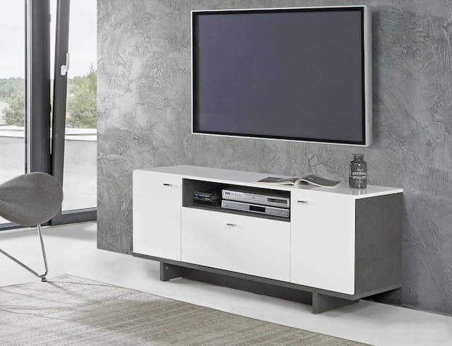Lowboard MAKARIA 2 Türen TV-Kommode in Betonoptik / Weiß glänzend