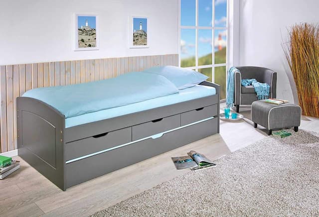 Kinderbett Funktionsbett RIEKA Grau 90 x 200 Kiefer Massivholz