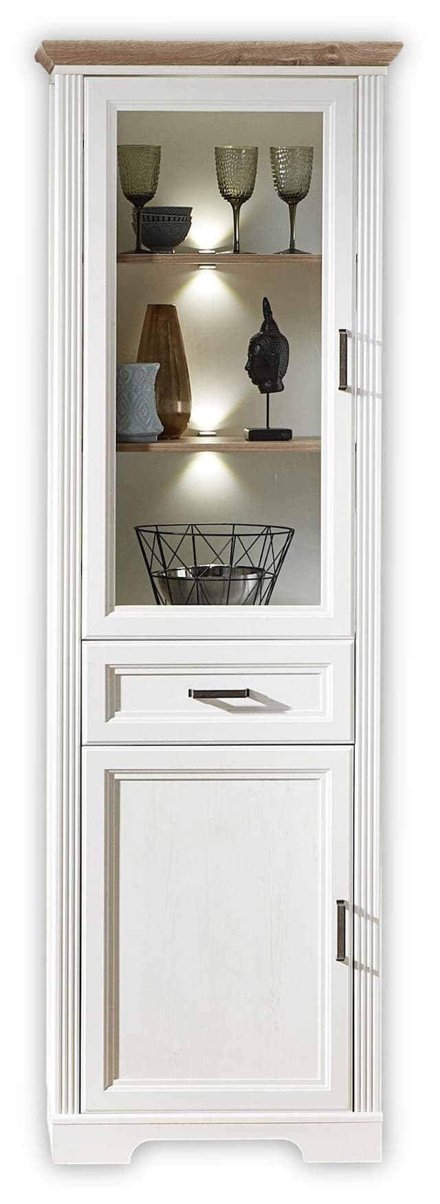 Vitrine JASMIN 1-türig - Landhausstil Pinie weiß mit Beleuchtung