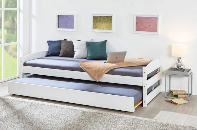 Ausziehbett Sofabett VINDAS 90 x 200 Kiefer Massivholz weiß