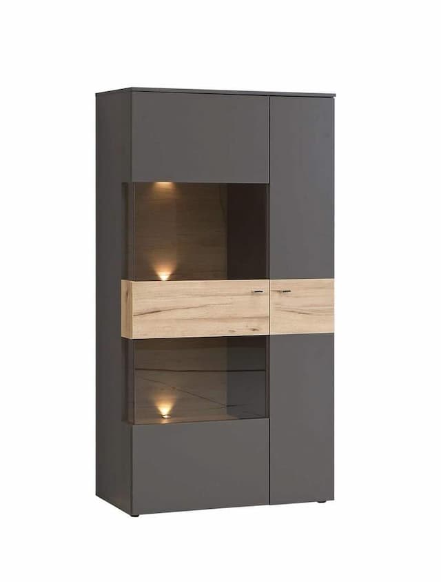 Highboard Vitrine halbhoch COMO Optik: Grau / Planked Eiche von Forte