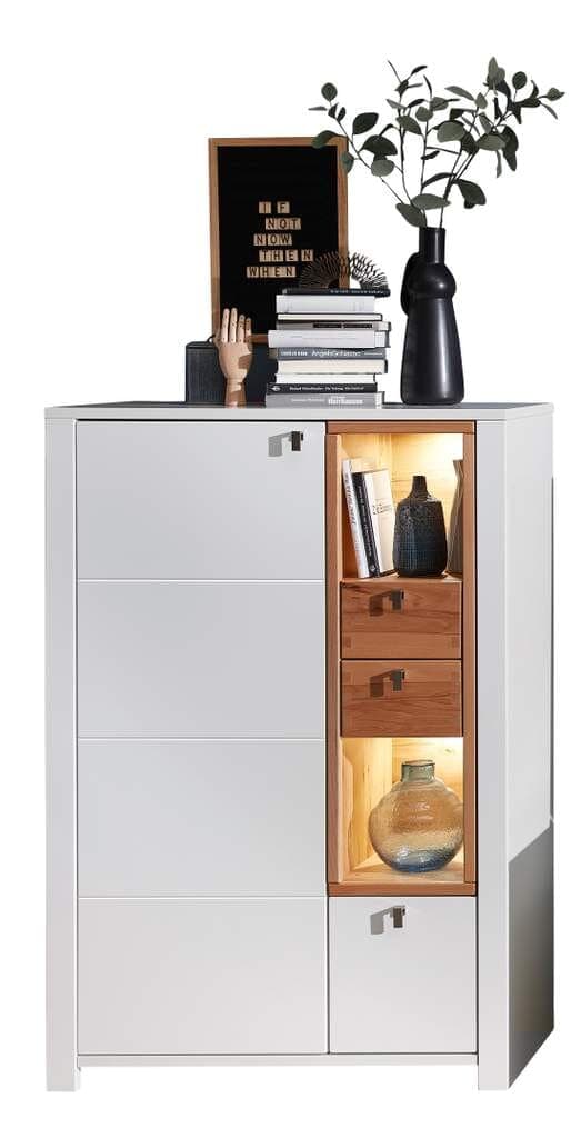 Highboard Kommode SERPIO WF 06 Weiß mit Absetzung Wildbuche