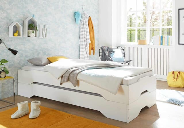 Massivholzbett DOUBLE Kiefer Weiß 90 x 200 cm 2 in 1 Stapelbett