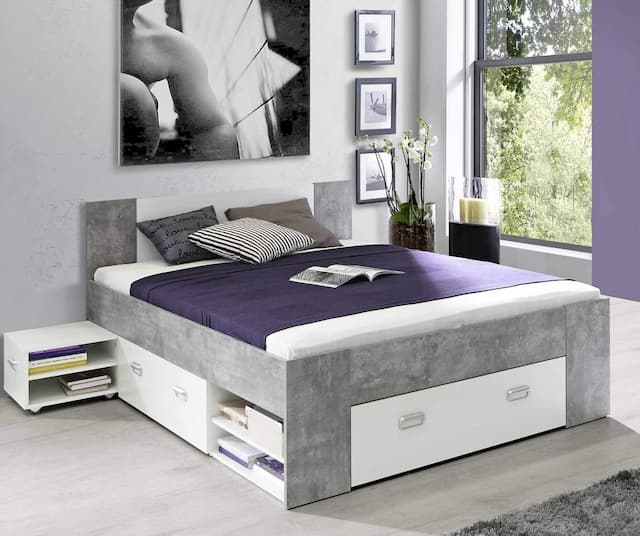Funktionsbett Jugendbett BOB 140 x 200 cm Beton Optik / weiß von Forte