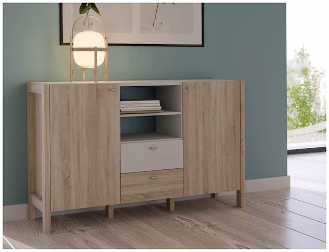 Sideboard HOYVIK 2-trg. 2 Schubladen Optik: Sonoma Eiche / Weiß, Forte