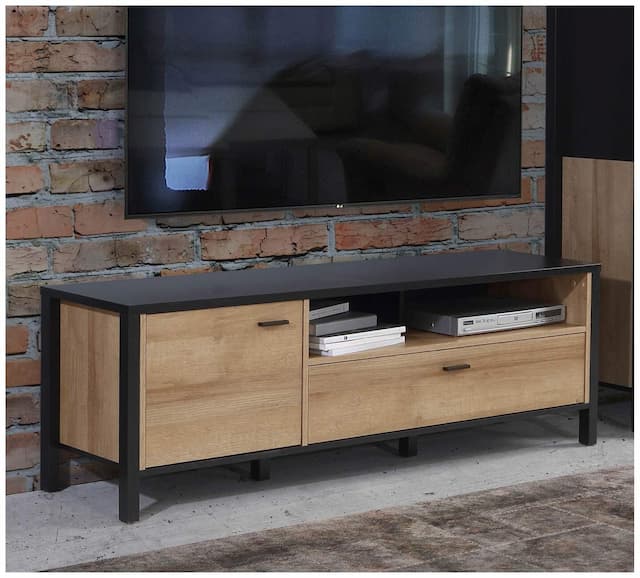 Lowboard HIGH ROCK 121 TV-Board in Riviera Eiche Optik /Schwarz, Forte