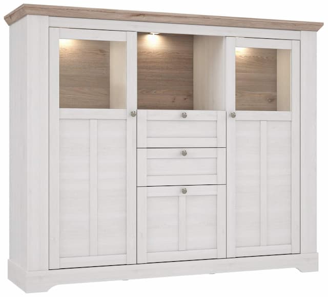 Highboard Vitrine ILOPPA 3-trg. 2 Schubladen Optik: Schneeeiche, Forte