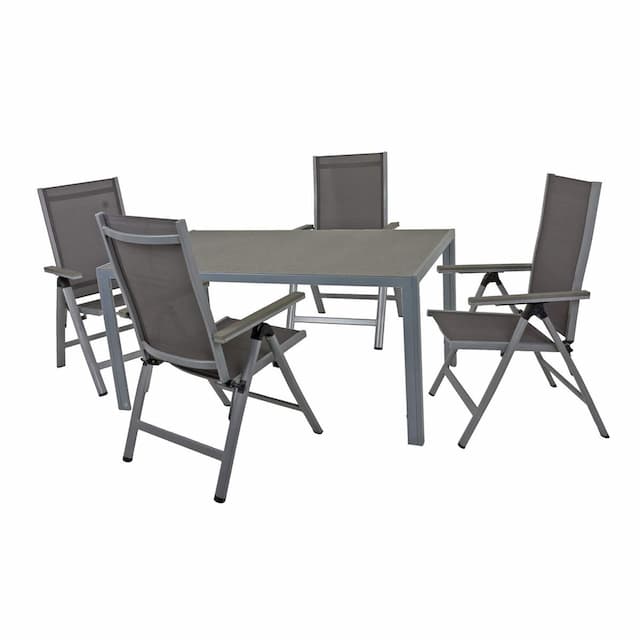 Garten Tischgruppe GRACE 5-tlg. 4 × Hochlehner + 1 Tisch 150 x 90 cm