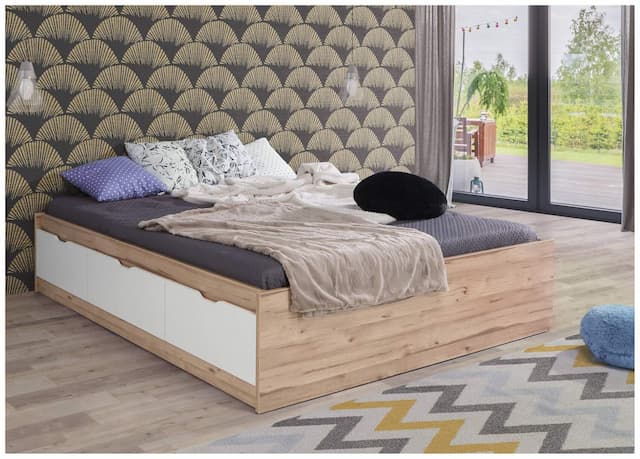 Funktionsbett Bett VANKKA 160 x 200 Optik: Plankeneiche / Weiß Forte
