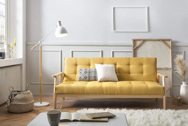 SalesFever Schlafsofa skandinavisch Strukturstoff senfgelb