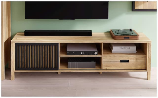 Lowboard JYTANA mit Schiebetür in Mauvella Eiche Optik /Schwarz, Forte