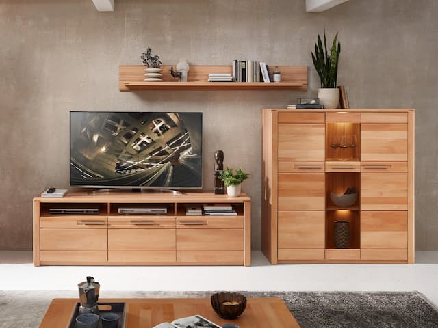 Wohnwand NATURE ONE FF83 - 3-teilig - Front Kernbuche Massivholz