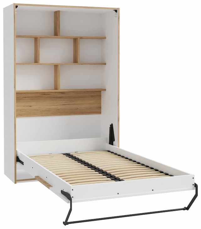 Schrankbett S-ROOM 120 x 200 Klappbett Weiß und Catania Eiche, Forte