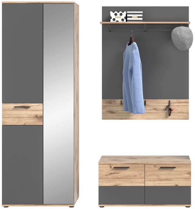Garderobenmöbel-Set Mason G02 3-teilig - Nox Eiche und Basalt grau