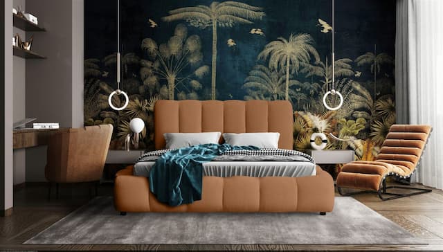 Polsterbett Doppelbett HEDA 140x200cm in Stoff Perfect Harmony Rostbraun