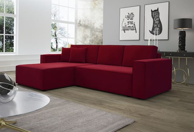 ecksofas Schlafsofa Sofa CONOR Stoff Kronos Bordeauxrot Ottomane Links