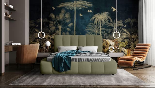 Polsterbett Doppelbett HEDA 160x200cm in Stoff Perfect Harmony Tannengrün