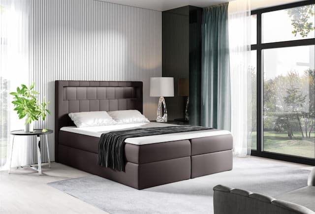 Boxspringbett Schlafzimmerbett STORM 180x200cm Kunstleder Schokoladenbraun in...