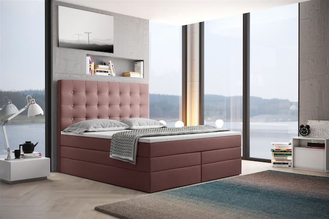 Boxspringbett Schlafzimmerbett TRIANA DELUX 200x200cm in Stoff Altrosa