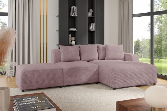 Ecksofa Designersofa MEGAN XS inkl. Hocker Stoff Poso Altrosa Ottomane Rechts