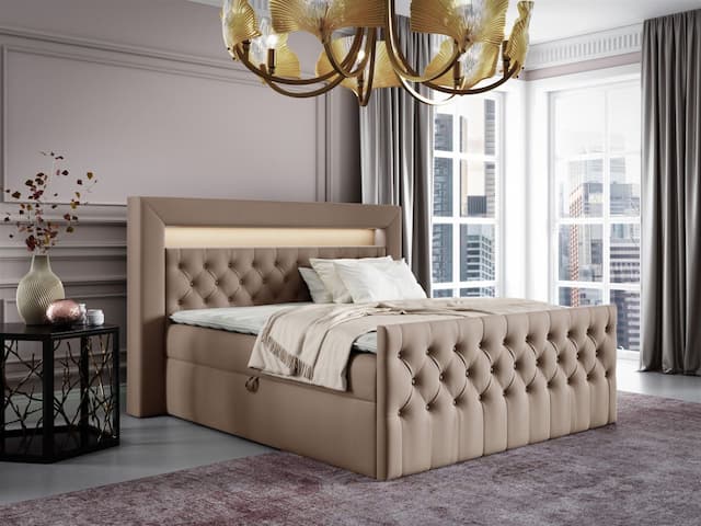 Boxspringbett Schlafzimmerbett ERNESTO Nr.1 180x200cm in Elisa Velvet Beige