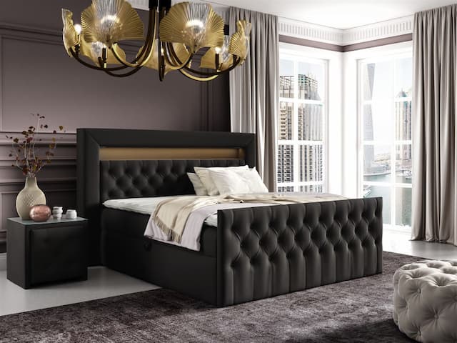 Boxspringbett Schlafzimmerbett ERNESTO Nr.2 180x200cm in Elisa Velvet Schwarz