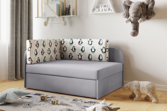 Sofa Kindersofa Schlafsofa inkl. Bettkasten MAILO Seite Rechts Stoff Grau-Pin...