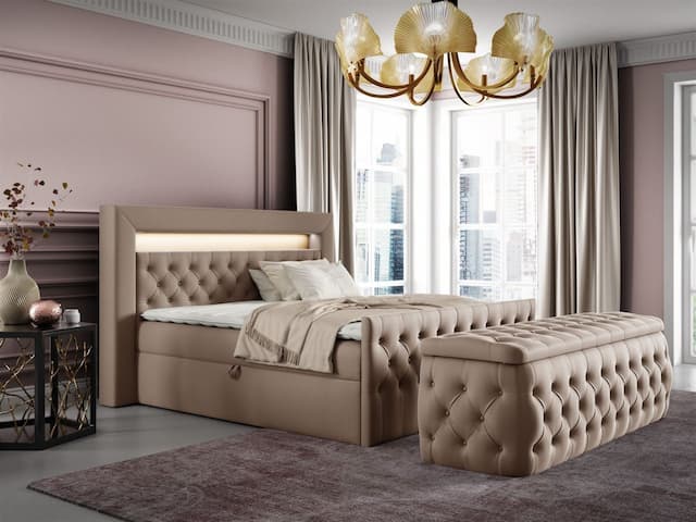 Boxspringbett Schlafzimmerbett ERNESTO Nr.3 120x200cm in Elisa Velvet Beige