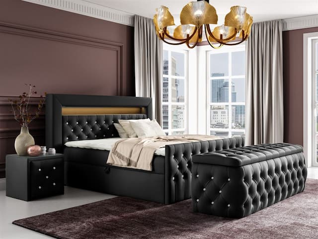Boxspringbett Schlafzimmerbett SEVRA Nr.3 120x200cm in Elisa Velvet Schwarz