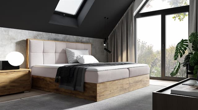 Boxspringbett Bett THANOS 180x220cm Lancelot Eiche Stoff Hellbeige inkl. Bett...