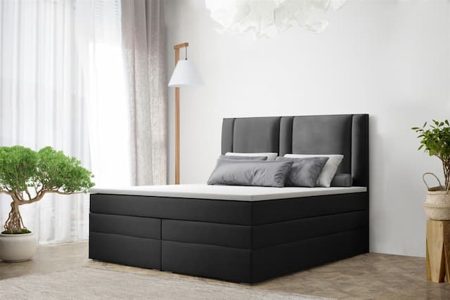 Boxspringbett Schlafzimmerbett CANDELA DELUX 140x200cm in Stoff Schwarz
