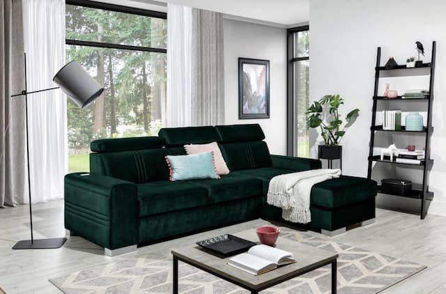 Ecksofa Schlafsofa NOLAN XS inkl USB in Stoff Element Dunkelgrün Ottomane Rechts