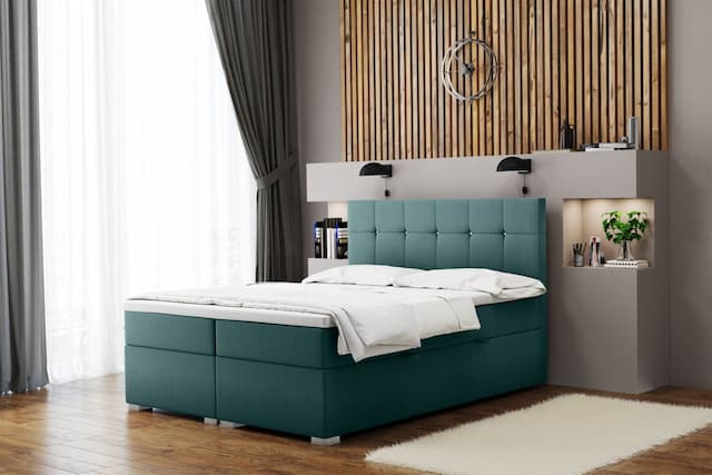Boxspringbett Schlafzimmerbett ABELT 140x200cm in Stoff Matt Velvet Türkisblau
