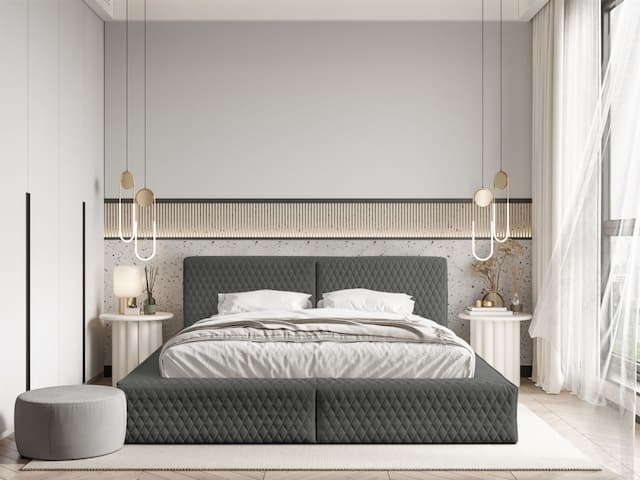 Polsterbett Doppelbett JORDAN 160x200cm in Stoff Boston Anthrazit