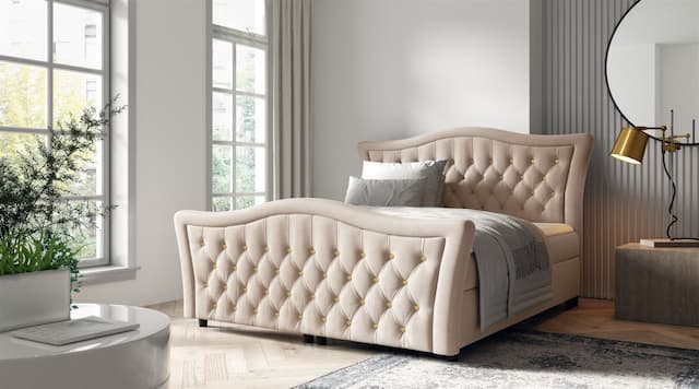 Boxspringbett Schlafzimmerbett TURHAN 120x200cm Stoff Elisa Velvet Beige
