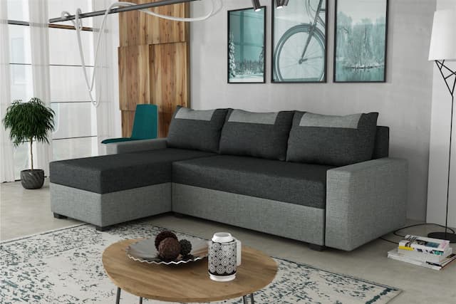 Ecksofa Schlafsofa Sofa HEDVIG Inari Grau- Dunkelgrau Ottomane Links