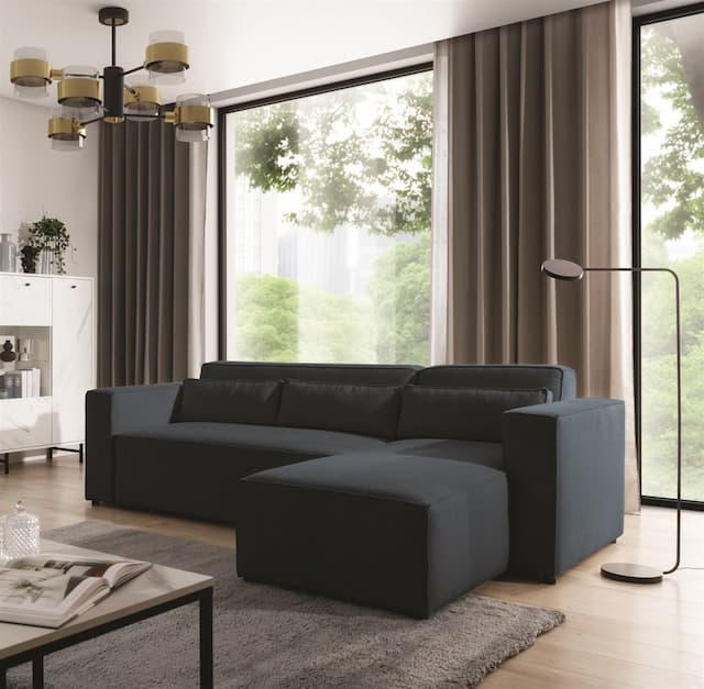 Ecksofa Schlafsofa WALDO Stoff Brooklyn Meeresblau Ottomane Rechts