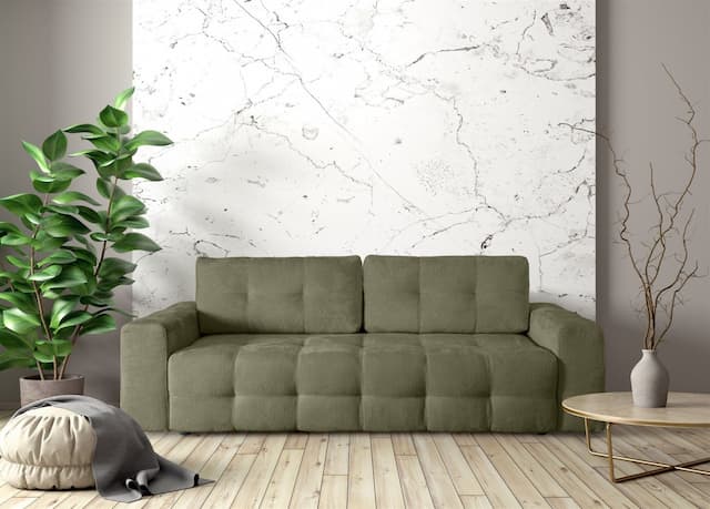 Schlafsofa Designersofa Sofa 3-Sitzer ARIELLE in Stoff Perfect Harmony Olivgrün