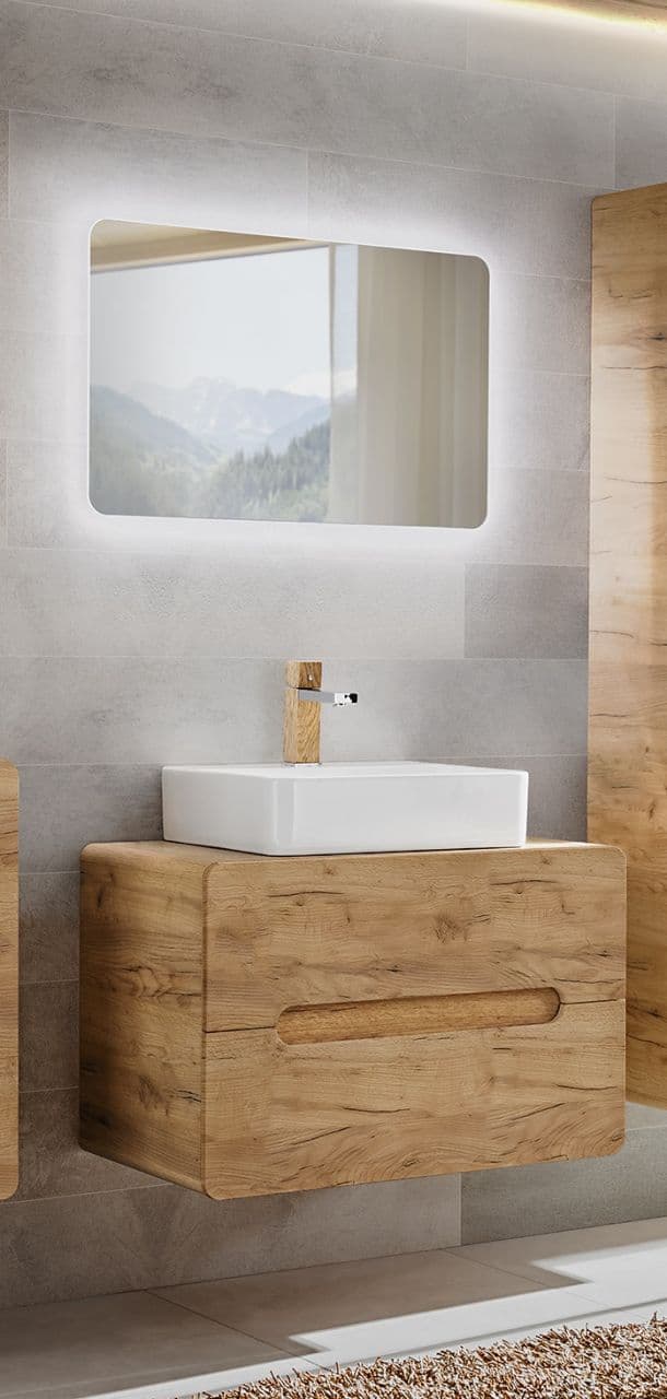 bad,badmoebel Set 3-tlg Badezimmerset FERMO 60cm Gold Eiche inkl.Waschtisch