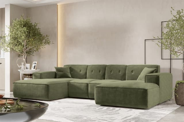 Wohnlandschaft Sofa U-Form CESINA XS in Stoff Perfect Harmony Waldgrün