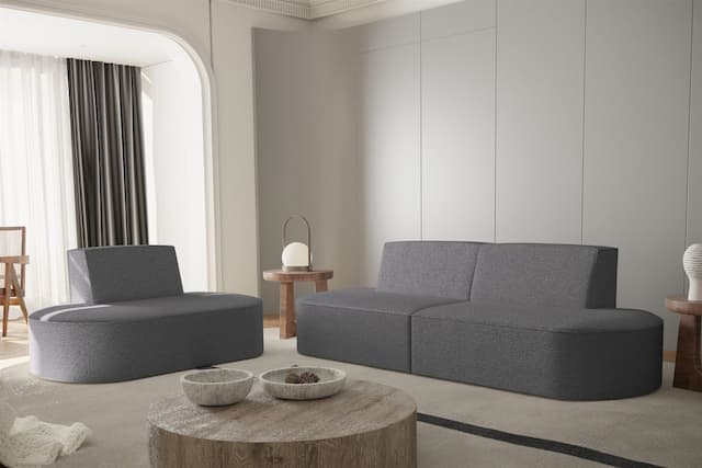 Sofaset Designersofa Set 2-1 MILOT in Stoff Ascot Bukla Graphit