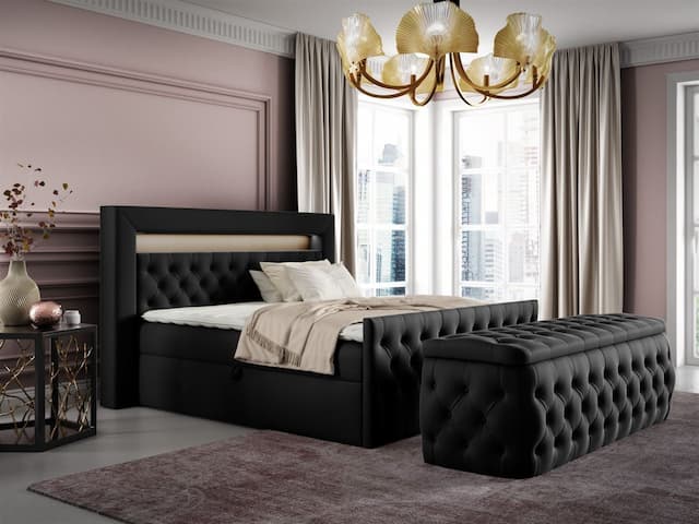 Boxspringbett Schlafzimmerbett ERNESTO Nr.3 180x200cm in Elisa Velvet Schwarz