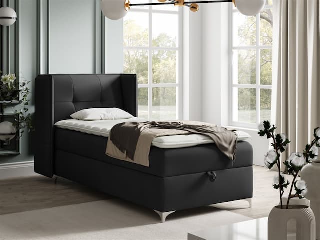 Boxspringbett Bett Gästebett 90x200cm GENET Stoff Matt Velvet Schwarz