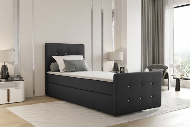 Boxspringbett Bett MARKOS 100x220cm Bettkasten Seite Links Dunkelgrau inkl. T...