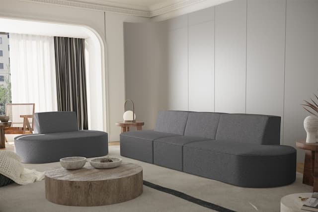 Sofaset Designersofa Set 3-1 MILOT in Stoff Ascot Bukla Graphit