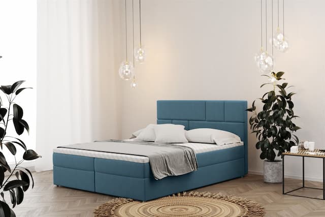 Boxspringbett Schlafzimmerbett CALVIN 140x220cm in Stoff Matt Velvet Himmelblau