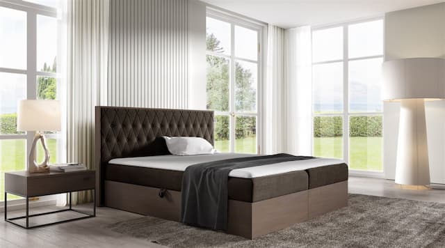 Boxspringbett Bett BROMIA 140x200cm Dunkel Eiche Stoff Braun inkl. Bettkasten